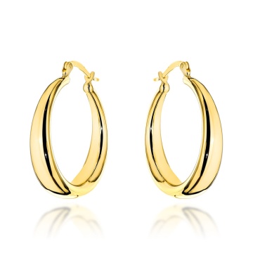 Cercei Aur 14K, Model Rotund, Șină Lată, Închidere Engleză