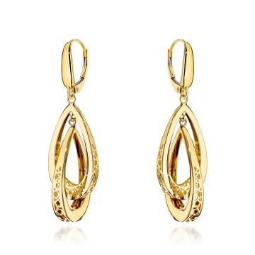 Cercei Aur 14K Picături Duble Ažurate - Eleganță Geometrică
