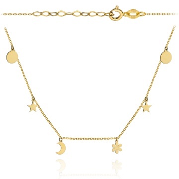 Colier Aur 14k cu Banuti, Stelute, Luna si Floare