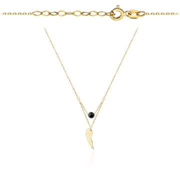 Colier cu Aripa de Inger si Piatra Neagra- Aur 14k