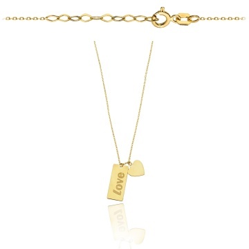 Colier cu Placuta si Inima- Aur 14k