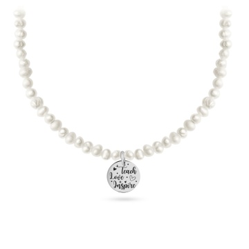 Colier Teach, Love, Inspire din Argint 925 cu perle de cultura