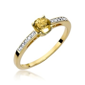Inel Aur 14K cu Citrin 0.50 ct si Diamante Naturale 0.05 ct