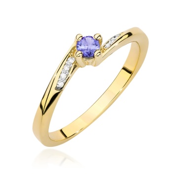 Inel Aur 14K cu Tanzanit 0.15 ct si Diamante Naturale 0.04 ct