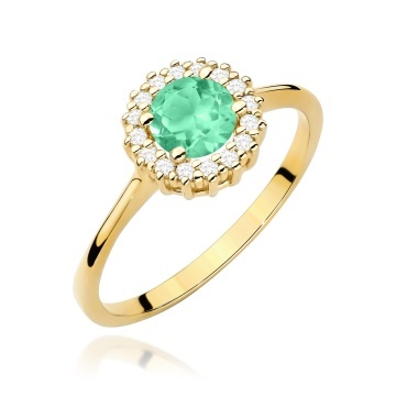 Inel Aur 9K cu Smarald 0.50 ct si Diamante Naturale 0.14 ct