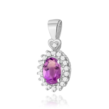Pandantiv Aur 14K cu Ametist 0.40 ct si Diamante Naturale 0.10 ct