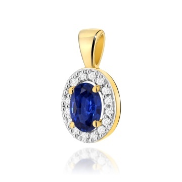 Pandantiv Aur 14K cu Safir 0.70 ct si Diamante Naturale 0.08 ct