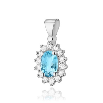 Pandantiv Aur 14K cu Topaz Swiss 0.50 ct si Diamante Naturale 0.12 ct