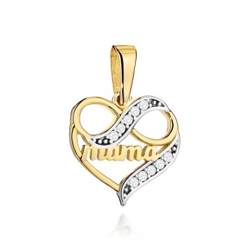 Pandantiv Aur 14K Inimă cu Infinit și Zirconii „Mama”