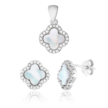 Set cercei si pandantiv din Argint 925 Mystic White