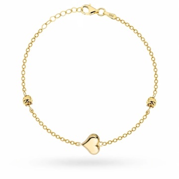 Brățară Din Aur 14K Cu Zale Rolo, Bile Diamantate Și Inimă Netedă
