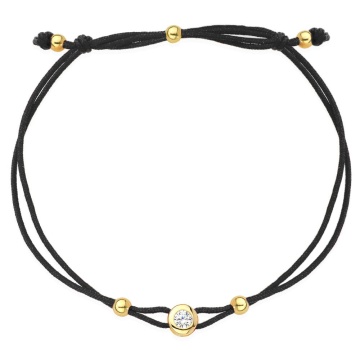 Brățară din Zirconiu Cubic în Montură de Aur pe un Snur Negru - Aur 14k