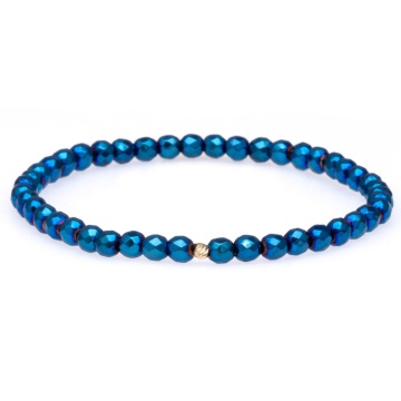 Brățară elastică cu Hematite Electroplacate 4mm și bilă de 2.5 mm din aur 14k