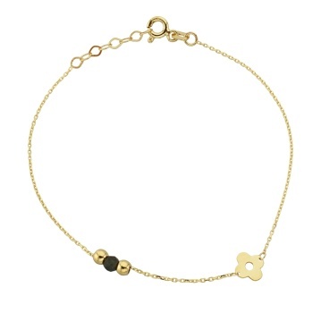 Bratara Lant cu Floricica, Bilute de Aur si Piatra Neagra- Aur 14k