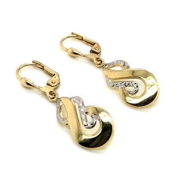 Cercei Aur 14K Bicolori, Model Spirală Diamantată