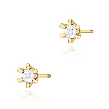 Cercei Aur 14K cu Diamant Natural 0.01 ct Filet cu Protectie