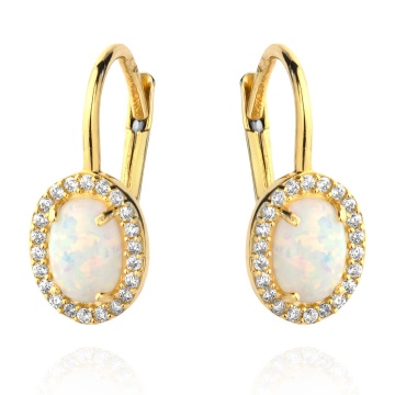 Cercei Aur 14k cu Opal si Zirconii Albe