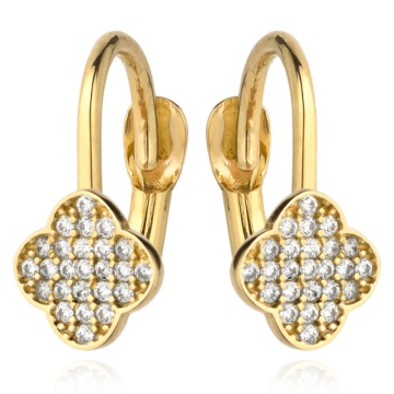 Cercei Aur 14k cu Trifoi si Zirconii Albe