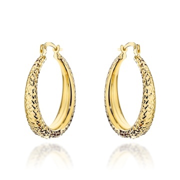 Cercei Aur 14K Rotunzi, Zdobiti cu Model Diamantat