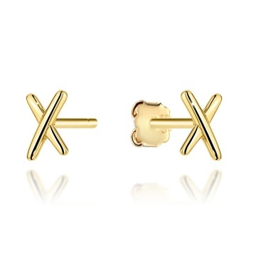 Cercei Aur 14K Simpli În Formă De X Cu Sistem De Închidere Tip Tijă