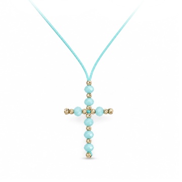 Choker Crystal Sky Blue Cross din AUR 14K