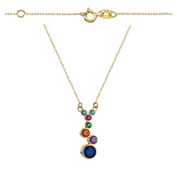 Colier cu Pandantiv cu Pietre multicolore- Aur 14k