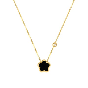 Colier Flower Black din Inox placat cu AUR 18K