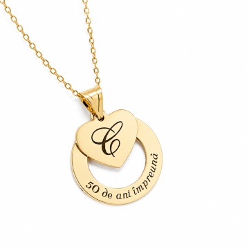 Colier Forever in Love din aur 14k cu disc si inimioara personalizabila