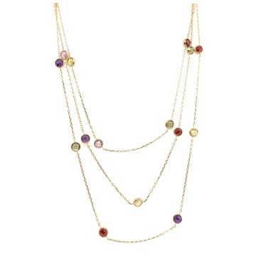 Colier Triplu cu Pietre Colorate din Aur 14K