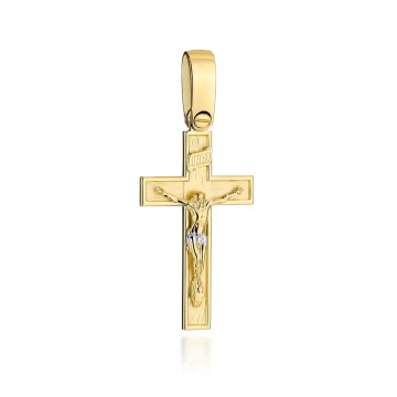 Cruce din satin auriu cu decor cu Isus răstignit