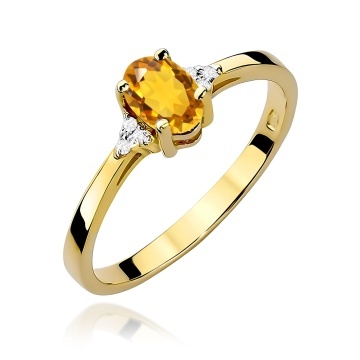 Inel Aur 9K cu Citrin 0.60 ct si Diamante Naturale 0.05 ct
