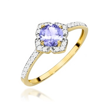 Inel Aur 9K cu Tanzanit 0.50 ct si Diamante Naturale 0.13 ct