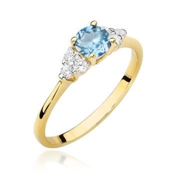 Inel Aur 9K cu Topaz Swiss 0.50 ct si Diamante Naturale 0.18 ct