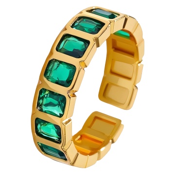 Inel Bliss Green din inox placat cu aur 18K