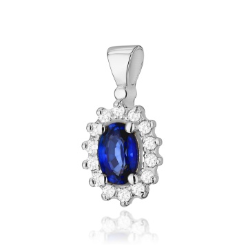 Pandantiv Aur 14K cu Safir 0.70 ct si Diamante Naturale 0.12 ct