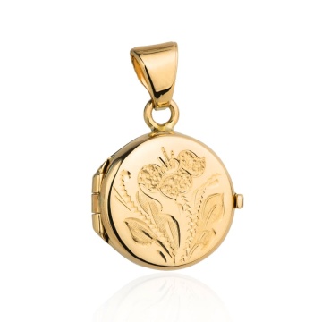 Pandantiv Medalion Rotund cu Gravură Florală, Aur 14K