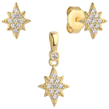 Set Cercei cu Stea Polara + Pandantiv si Cristale- Aur 14k