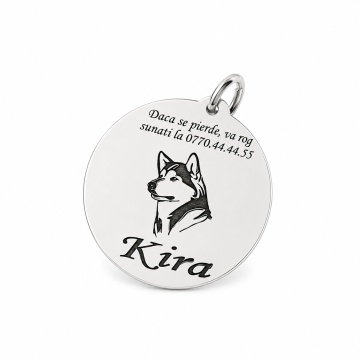 Banut personalizat din Argint 925 - 25mm - pentru zgarda caine de talie mare