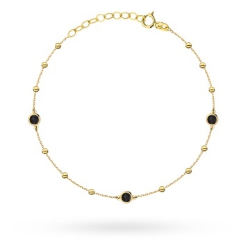 Brățară Aur 14K cu Bile Netede și Pietre Negre - Eleganță Atemporală