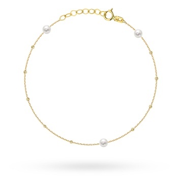 Bratara Aur 14K cu Mărgele Delicate Diamantate și Perle Naturale