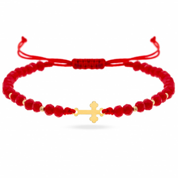 Bratara cu snur si cruciulita 1.2cm din aur 14k + bilute