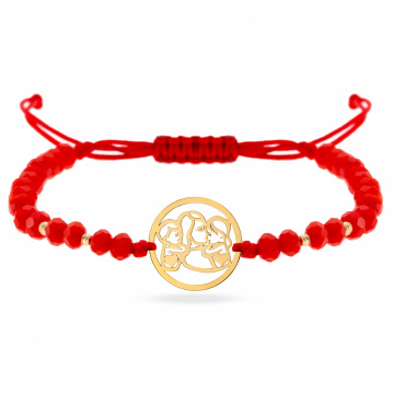 Bratara cu snur si disc familia personalizabil + bilute din aur 14k