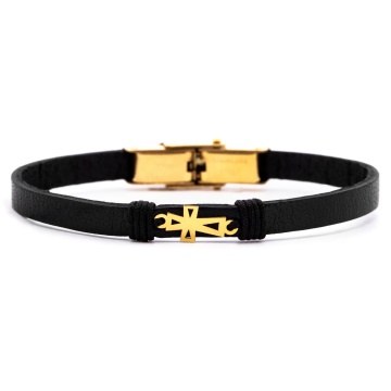 Brățară God Cross din AUR 14K și Piele Naturală