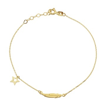 Bratara Lant cu Stea si Pana- Aur 14k