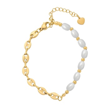 Bratara Pearl Mix din Inox placat cu AUR 18K