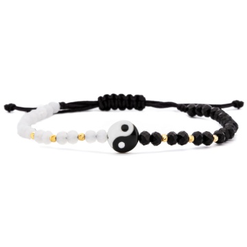 Bratara Yin si Yang cu cristale si bilute din AUR 14K