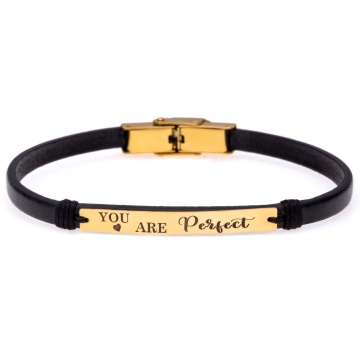 Brățară You Are Perfect din AUR 14K si Piele Naturală