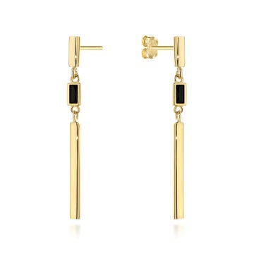 Cercei Aur 14K Baton Lung Cu Piatră Neagră - Eleganță Atemporală