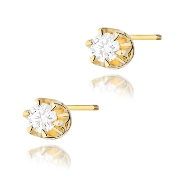 Cercei Aur 14K cu Diamant Natural 0.08 ct Filet cu Protectie