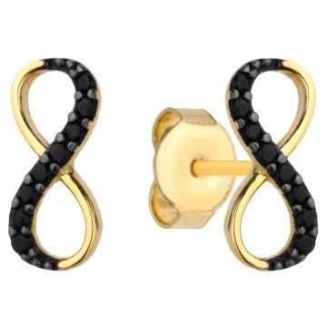 Cercei Aur 14k cu Infinit si Cristale Negre